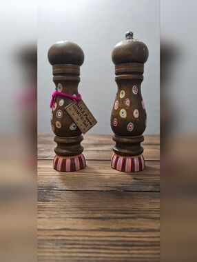 Boho Hand Painted Wood Salt & Pepper Set Colorful Kitchen Decor
